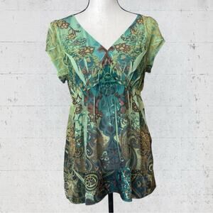 Unity World Wear Y2K Babydoll Fairy Paisley Floral Romantic Sheer Top Size M